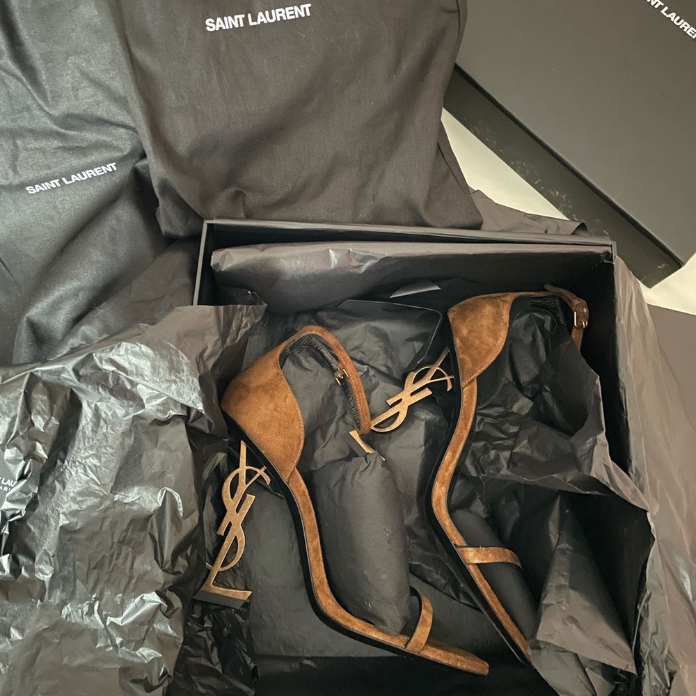 Saint Laurent Opyum Heels in Brown Suède
